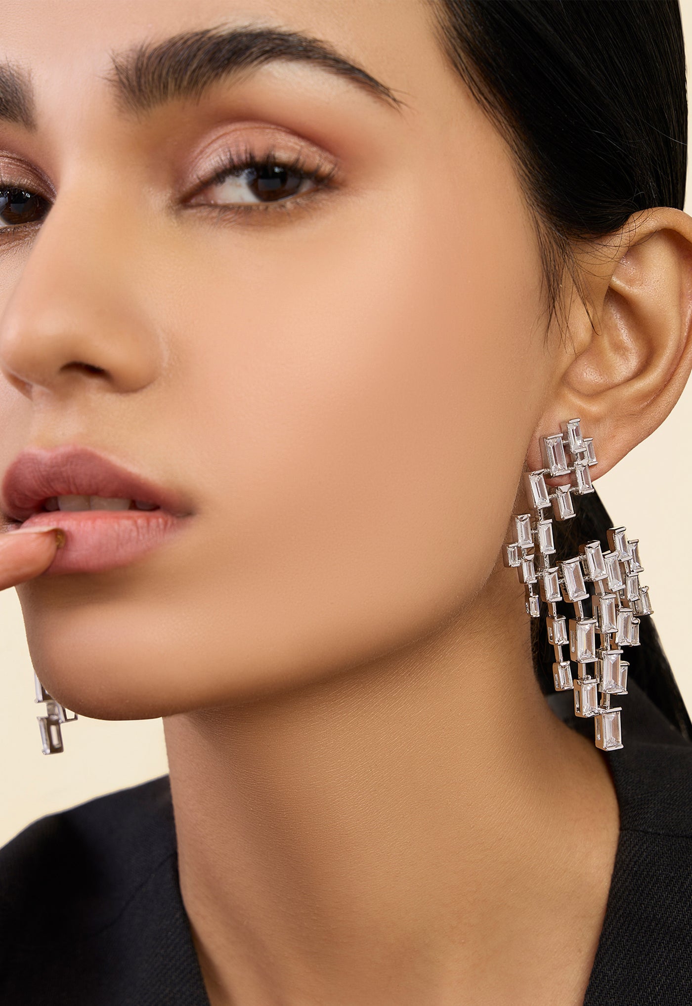 Isharya Abstract Chandelier Statement Earrings In Rhodium Plating indian designer wear online shopping melange singapore