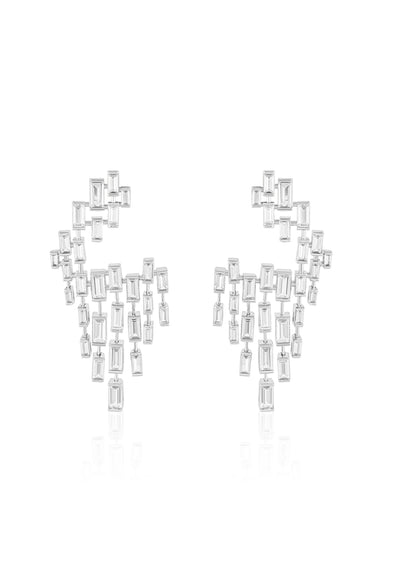 Isharya Abstract Chandelier Statement Earrings In Rhodium Plating indian designer wear online shopping melange singapore