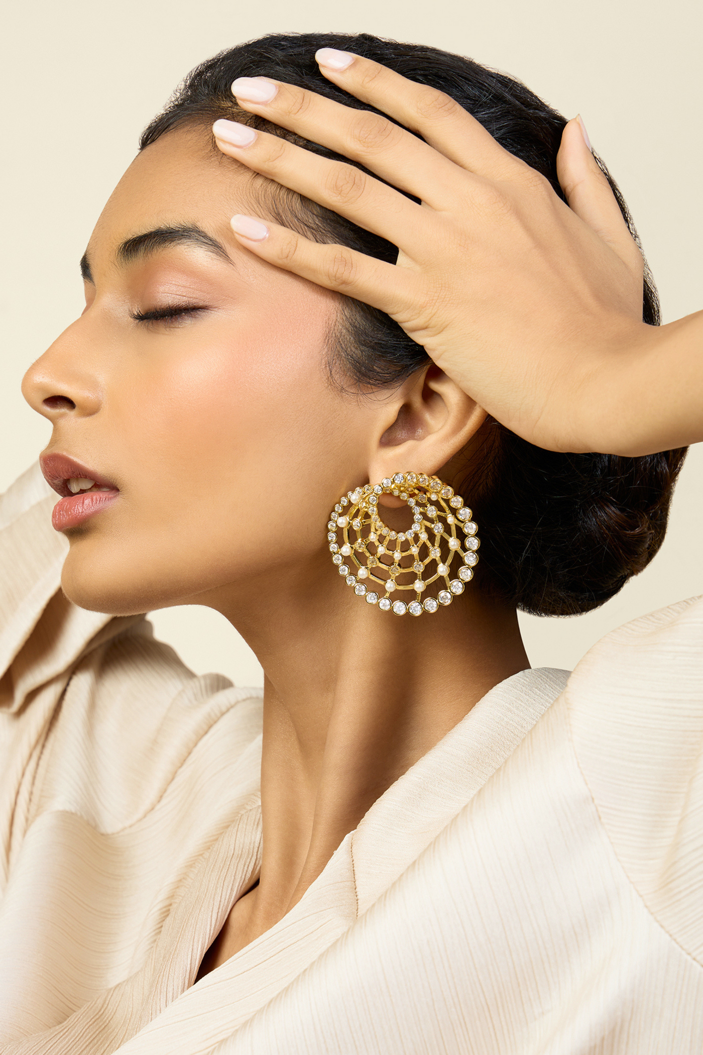 Amal Statement Studs In 18Kt Gold Plated Melange Singapore Online Shopping Isharya Indian Designer Wear Pearl