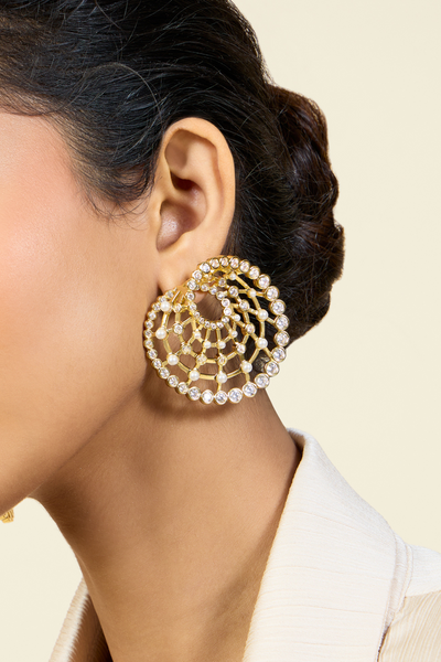 Amal Statement Studs In 18Kt Gold Plated Melange Singapore Online Shopping Isharya Indian Designer Wear Pearl