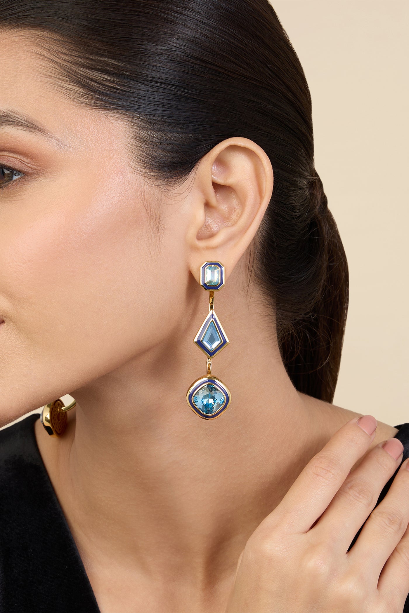 Isharya Aquamarine Crystal Front Back Earrings In 18Kt Gold Plated indian designer wear online shopping melange singapore