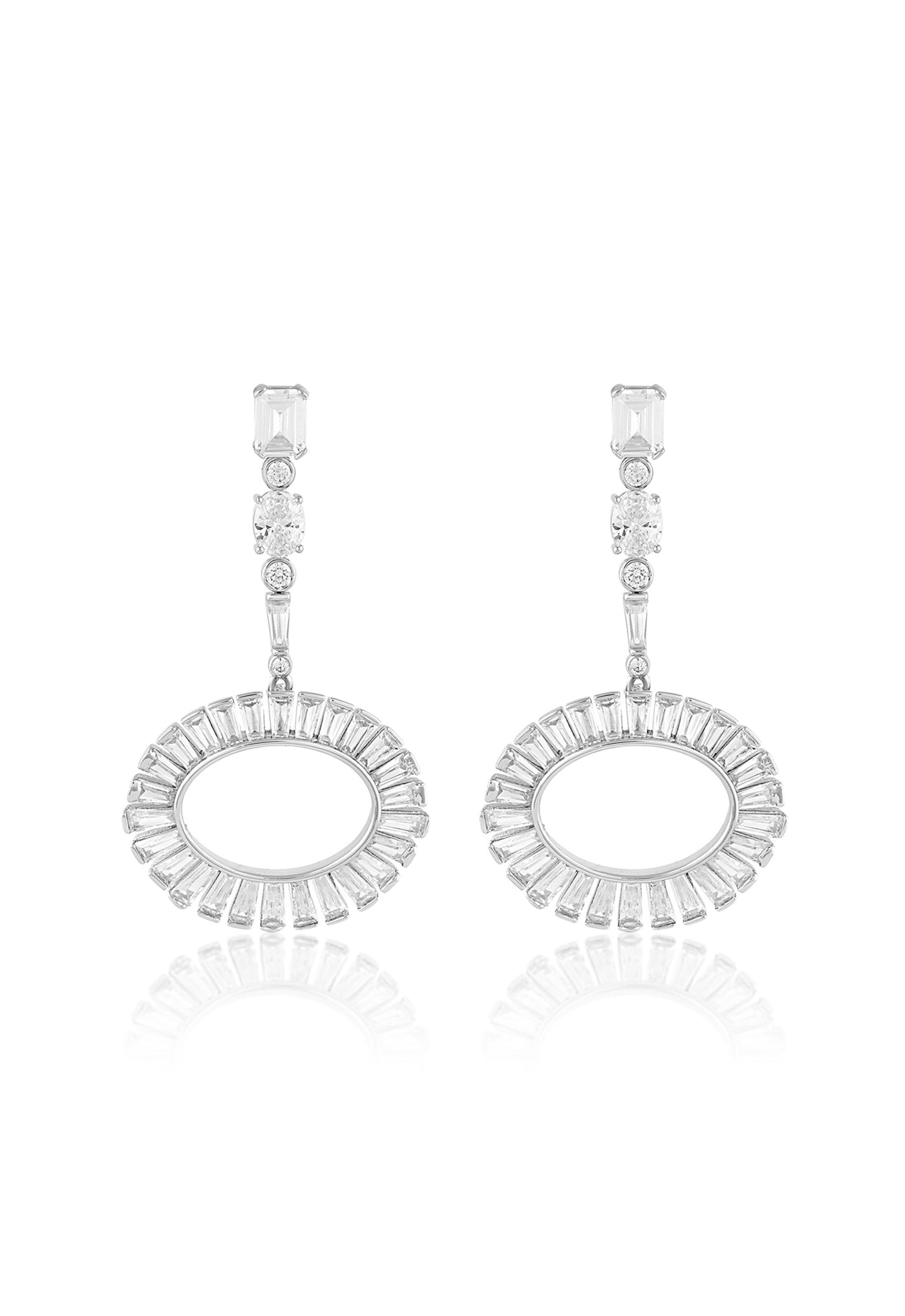 Isharya Art Deco Circle Danglers In Rhodium Plating indian designer wear online shopping melange singapore