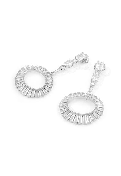 Isharya Art Deco Circle Danglers In Rhodium Plating indian designer wear online shopping melange singapore