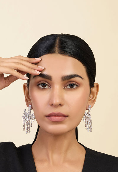 Isharya Art Deco Dangler Earrings In Rhodium Plating indian designer wear online shopping melange singapore