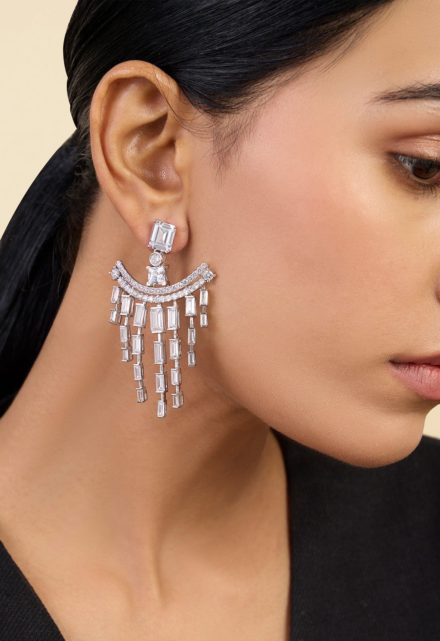 Isharya Art Deco Dangler Earrings In Rhodium Plating indian designer wear online shopping melange singapore