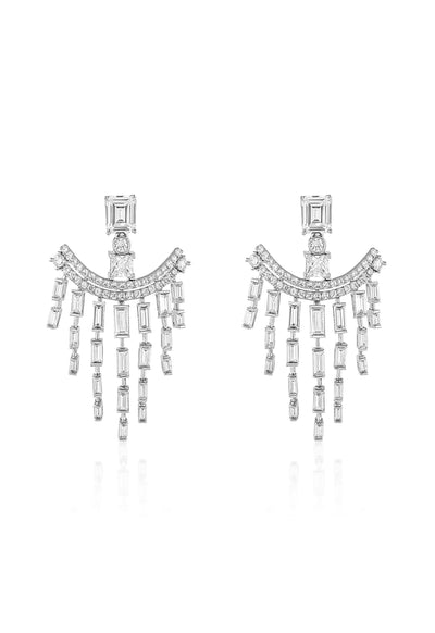 Isharya Art Deco Dangler Earrings In Rhodium Plating indian designer wear online shopping melange singapore