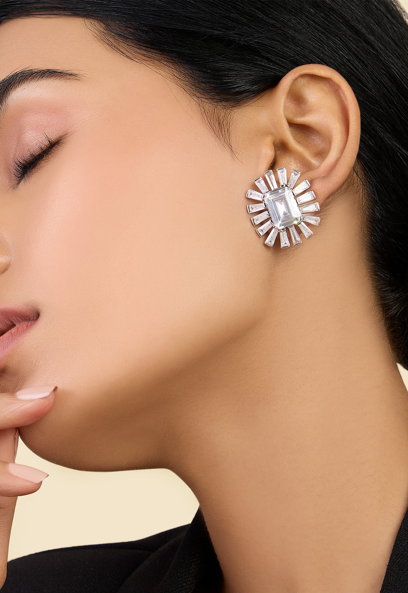 Isharya Art Deco Statement Studs In Rhodium Plating indian designer wear online shopping melange singapore