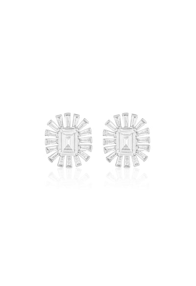 Isharya Art Deco Statement Studs In Rhodium Plating indian designer wear online shopping melange singapore