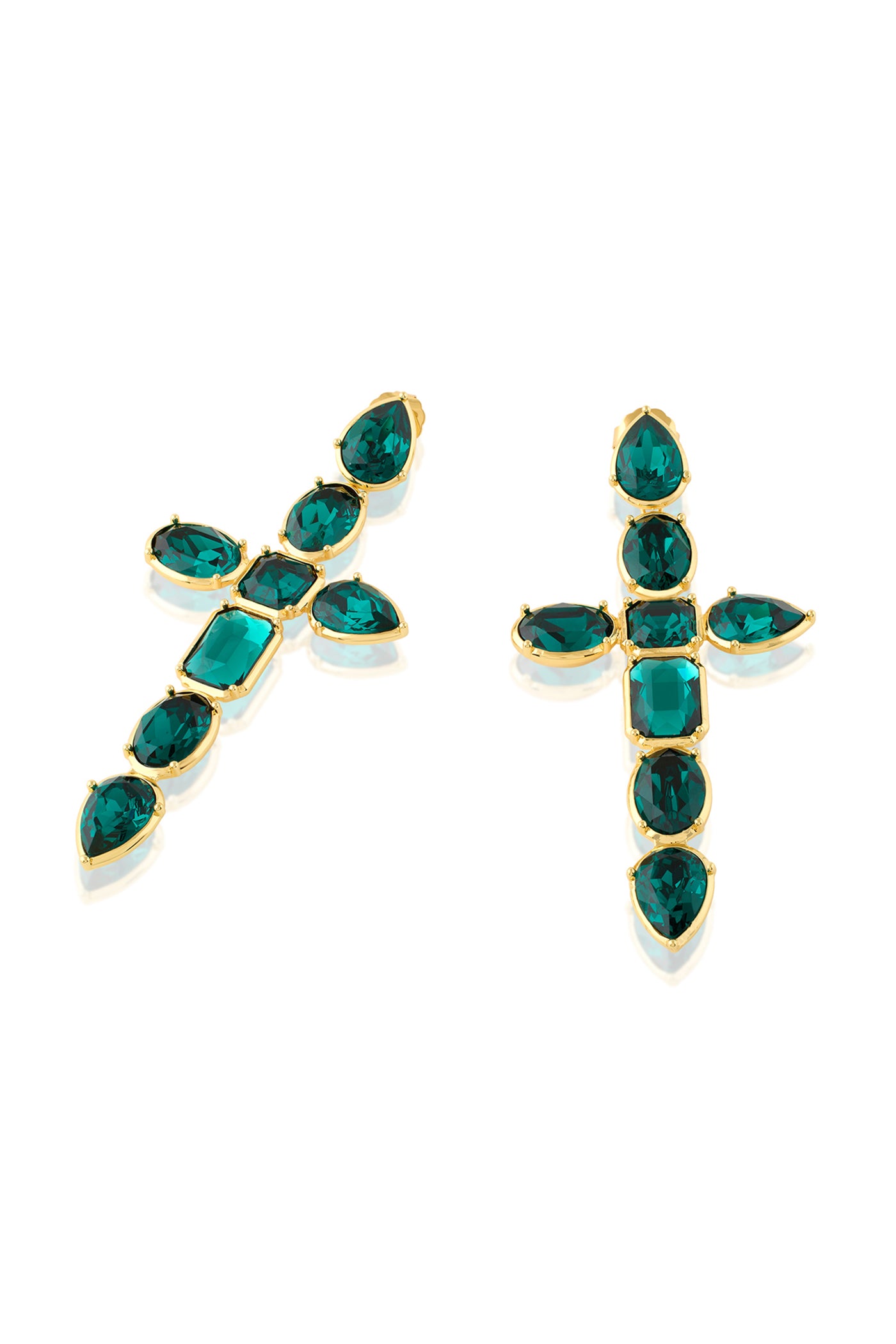 Isharya Banger Green Crystal Cross Earrings In 18Kt Gold Plated indian designer wear online shopping melange singapore