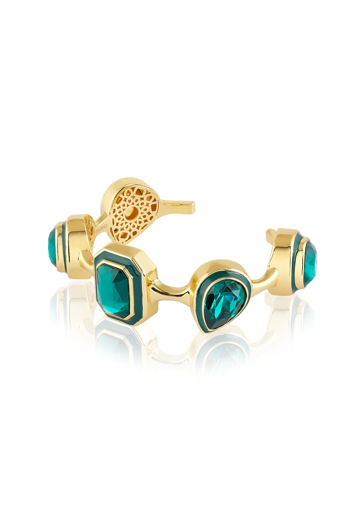 Isharya Banger Green Crystal Cuff In 18Kt Gold Plated indian designer wear online shopping melange singapore