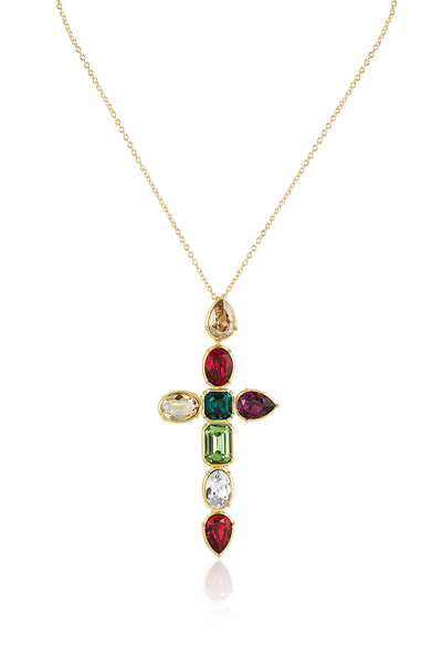 Isharya Banger Multi Crystal Cross Necklace In 18Kt Gold Plated indian designer wear online shopping melange singapore