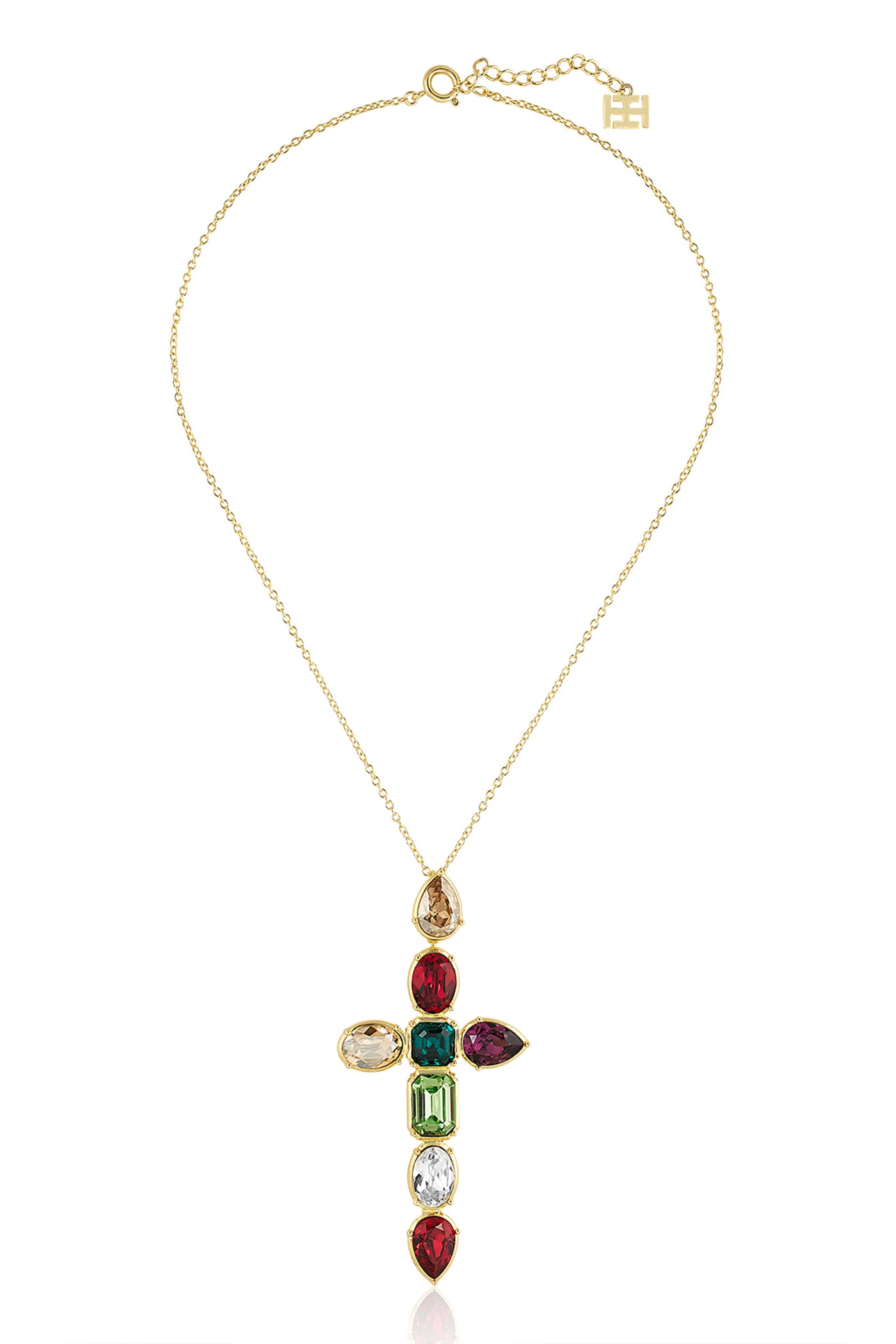 Isharya Banger Multi Crystal Cross Necklace In 18Kt Gold Plated indian designer wear online shopping melange singapore