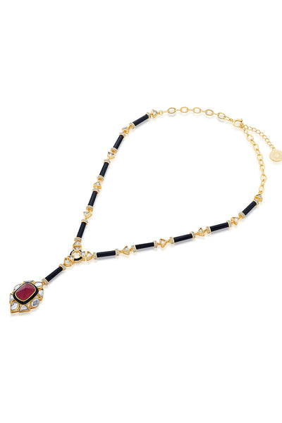 Isharya Begum Haute Pink Drop Necklace In 18Kt Gold Plated jewellery indian designer wear online shopping melange singapore