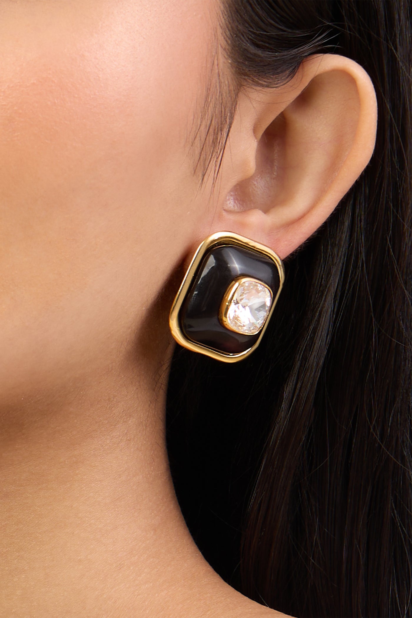 Isharya Black Resin Crystal Studs In 18kt Gold Plated indian designer wear online shopping melange singapore