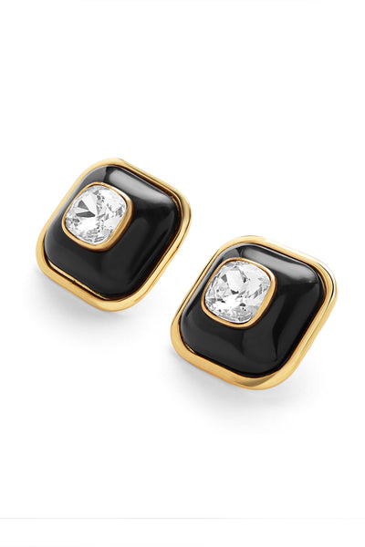 Isharya Black Resin Crystal Studs In 18kt Gold Plated indian designer wear online shopping melange singapore