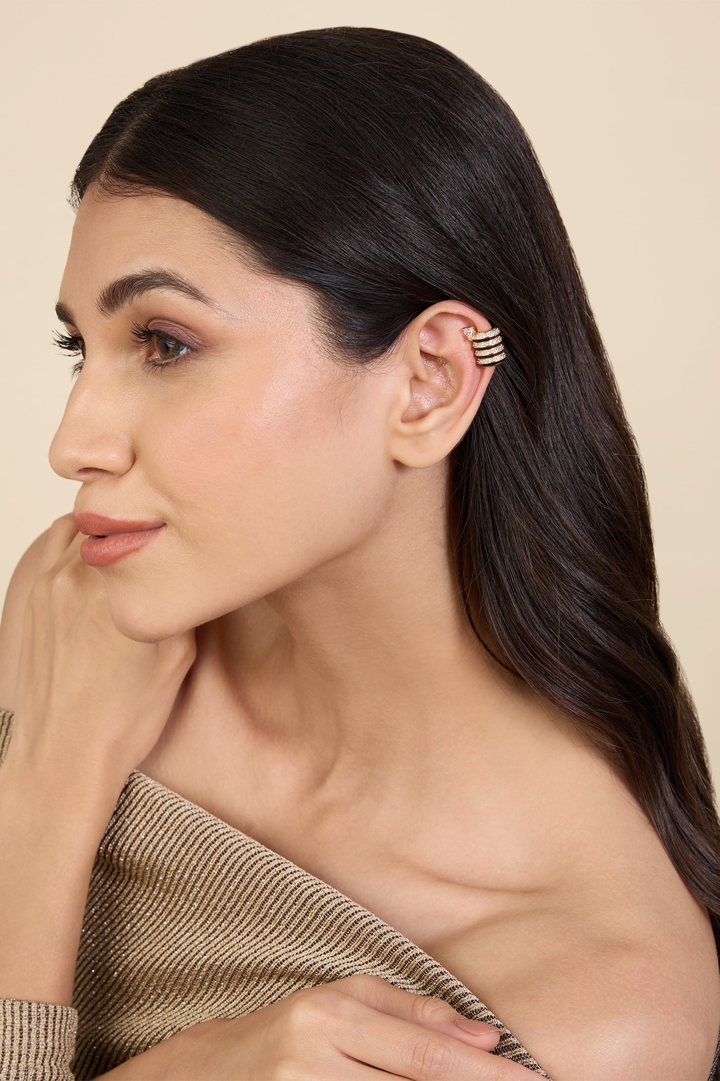 Isharya Black Spiral Ear Cuff 18Kt Gold Plated indian designer wear online shopping melange singapore