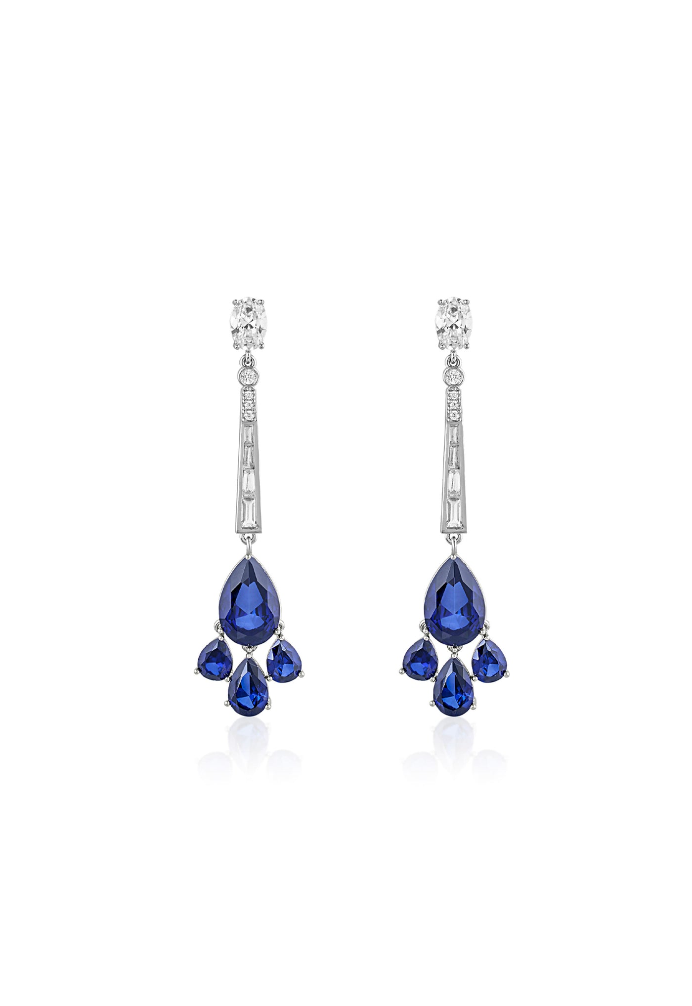 Isharya Blue Corumdum Drop Danglers In Rhodium Plating indian designer wear online shopping melange singapore