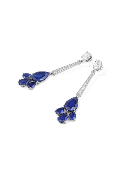 Isharya Blue Corumdum Drop Danglers In Rhodium Plating indian designer wear online shopping melange singapore