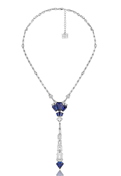 Isharya Blue Corumdum Drop Lariat In Rhodium Plating indian designer wear online shopping melange singapore