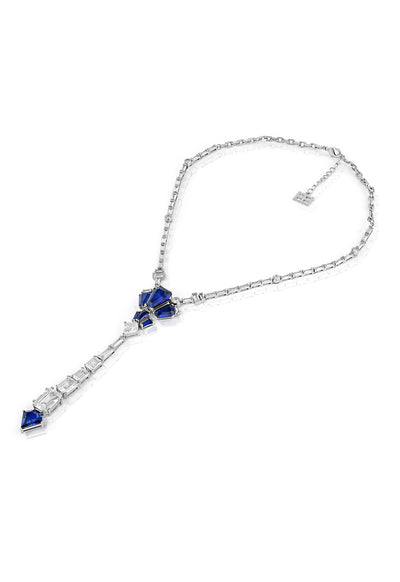 Isharya Blue Corumdum Drop Lariat In Rhodium Plating indian designer wear online shopping melange singapore