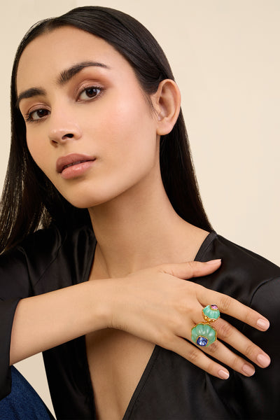 Isharya Blue Melon Statement Ring In 18kt Gold Plated indian designer wear online shopping melange singapore