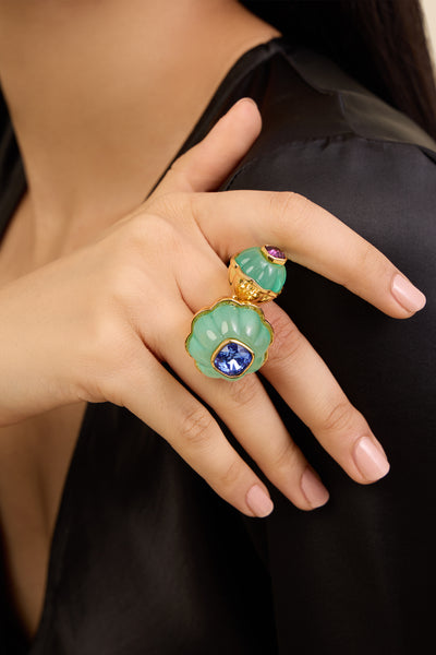 Isharya Blue Melon Statement Ring In 18kt Gold Plated indian designer wear online shopping melange singapore