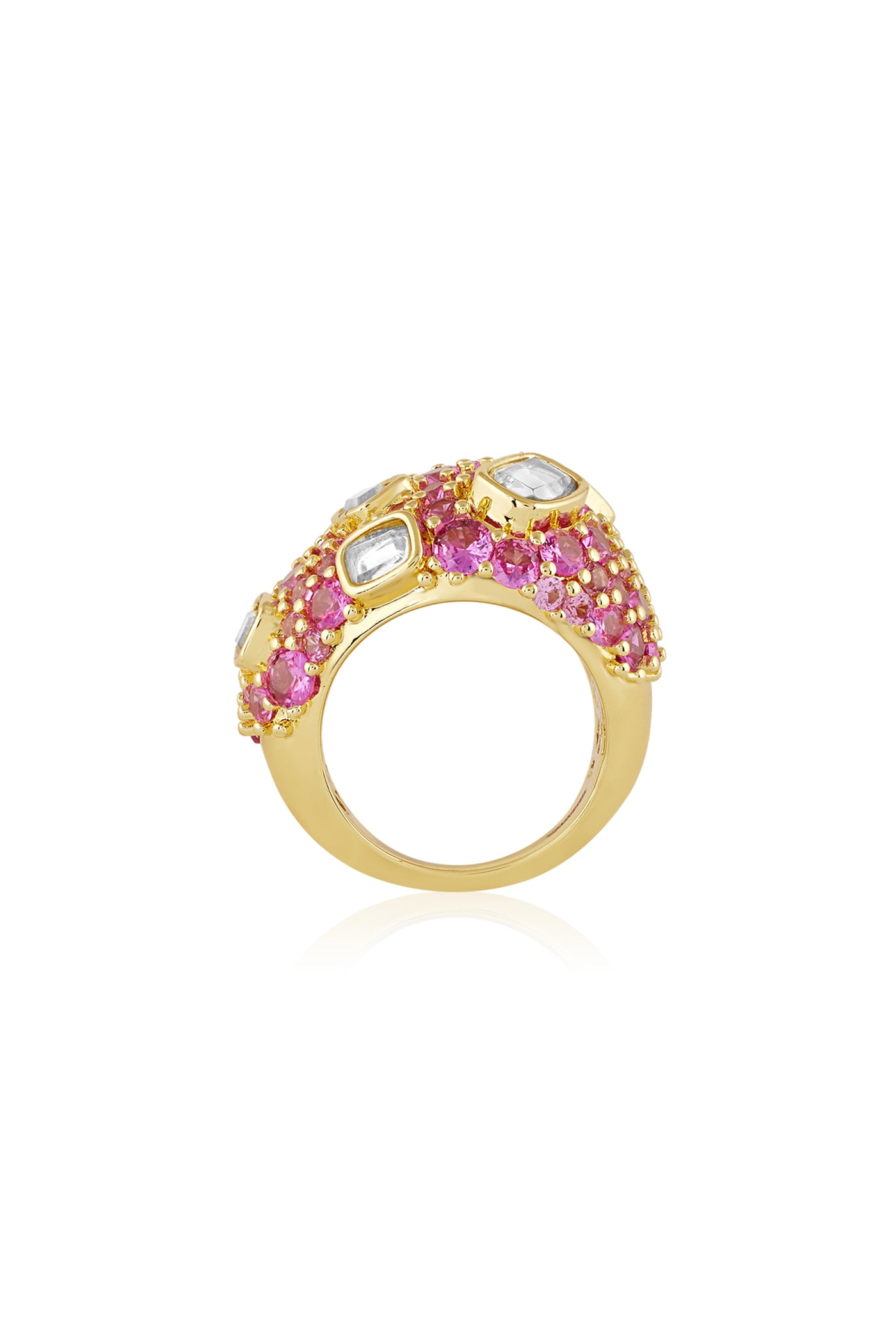 Isharya Crystal Ball Pink Party Ring In 18Kt Gold Plated indian designer wear online shopping melange singapore