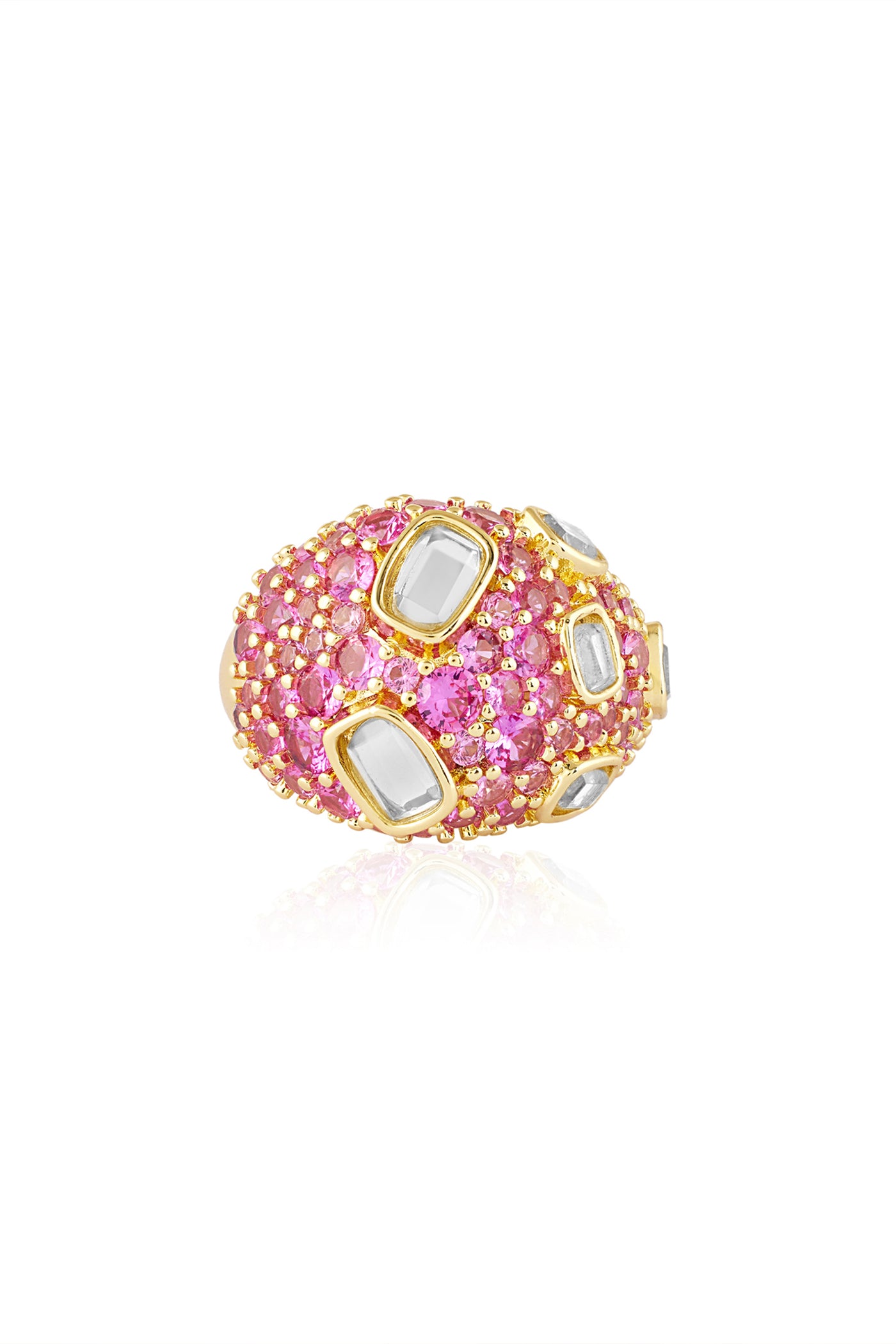 Isharya Crystal Ball Pink Party Ring In 18Kt Gold Plated indian designer wear online shopping melange singapore