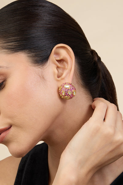 Isharya Crystal Ball Pink Party Studs In 18Kt Gold Plated indian designer wear online shopping melange singapore