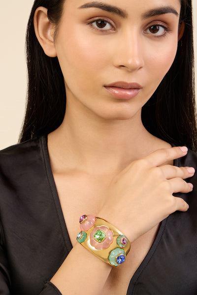 Isharya Crystal Resin Statement Cuff In 18kt Gold Plated indian designer wear online shopping melange singapore