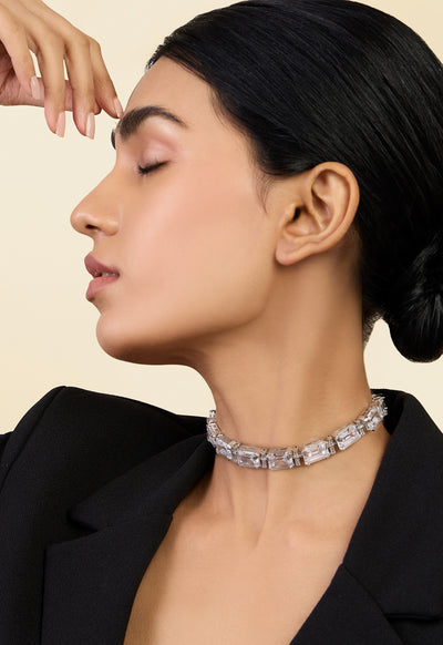 Isharya Cushion Cut Diamond Choker In Rhodium Plating indian designer wear online shopping melange singapore