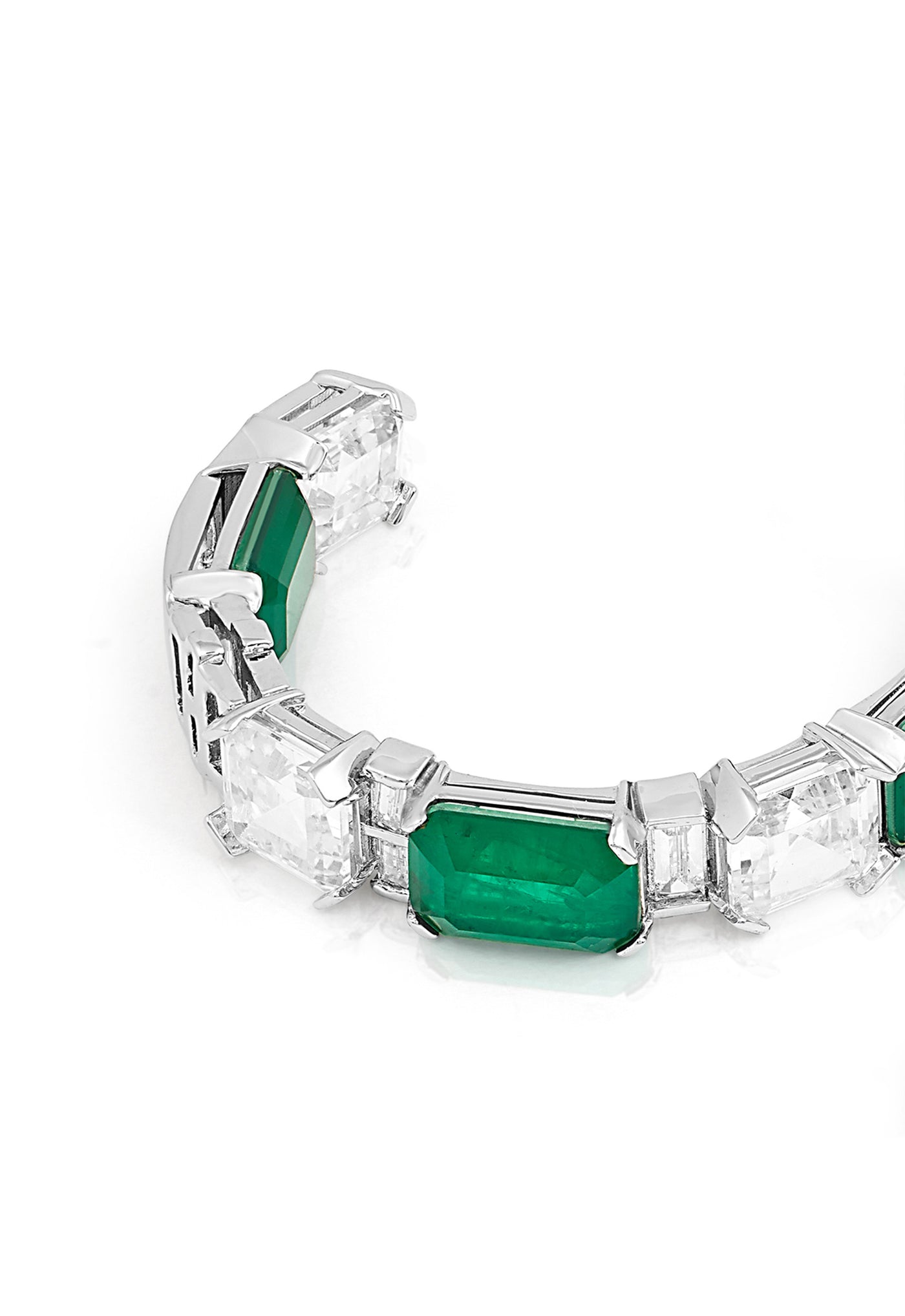 Isharya Dark Emerald Baguette Hoops In Rhodium Plating indian designer wear online shopping melange singapore