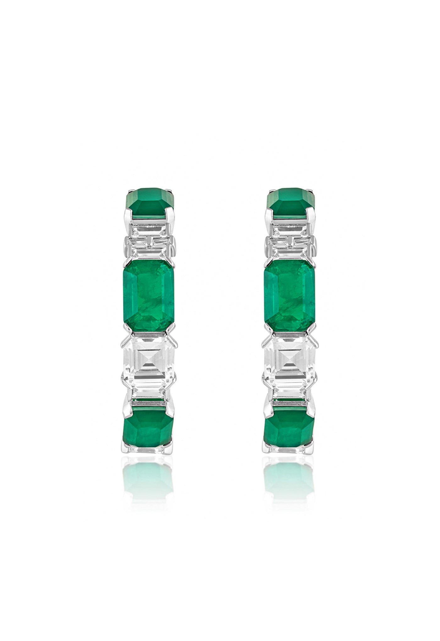 Isharya Dark Emerald Baguette Hoops In Rhodium Plating indian designer wear online shopping melange singapore