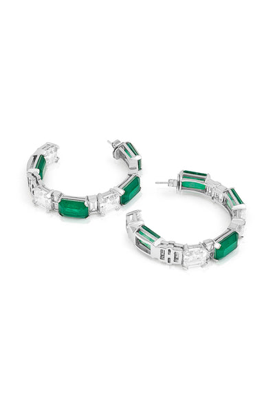 Isharya Dark Emerald Baguette Hoops In Rhodium Plating indian designer wear online shopping melange singapore