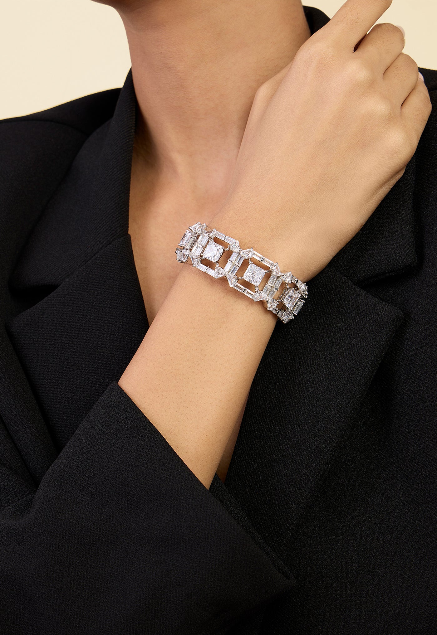 Isharya Diamond Halo Cuff In Rhodium Plating indian designer wear online shopping melange singapore