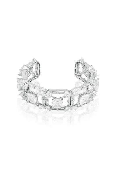 Isharya Diamond Halo Cuff In Rhodium Plating indian designer wear online shopping melange singapore