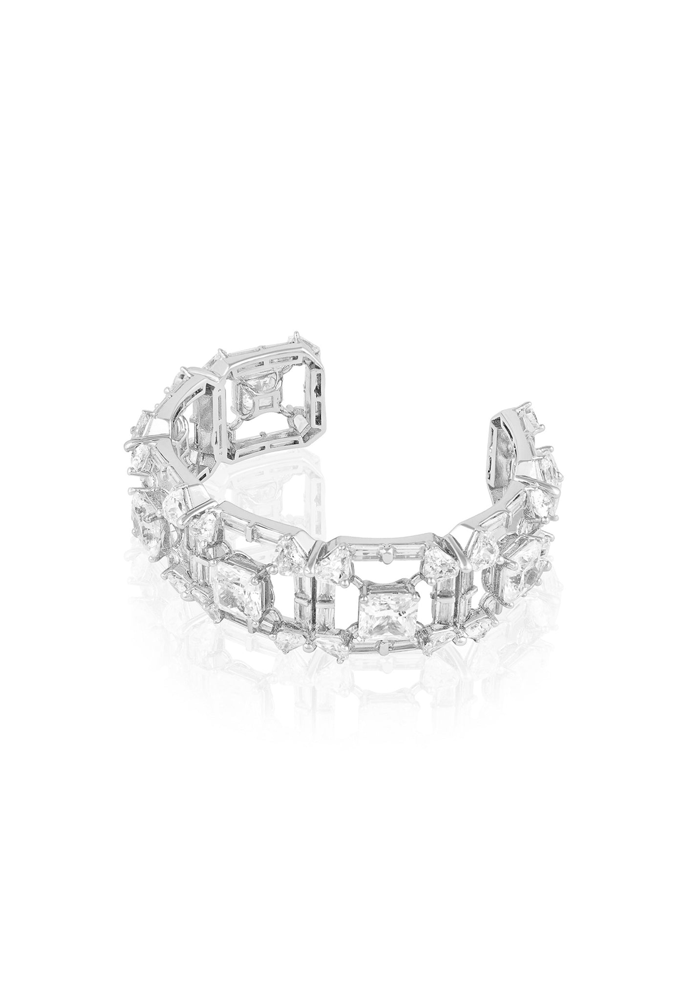 Isharya Diamond Halo Cuff In Rhodium Plating indian designer wear online shopping melange singapore