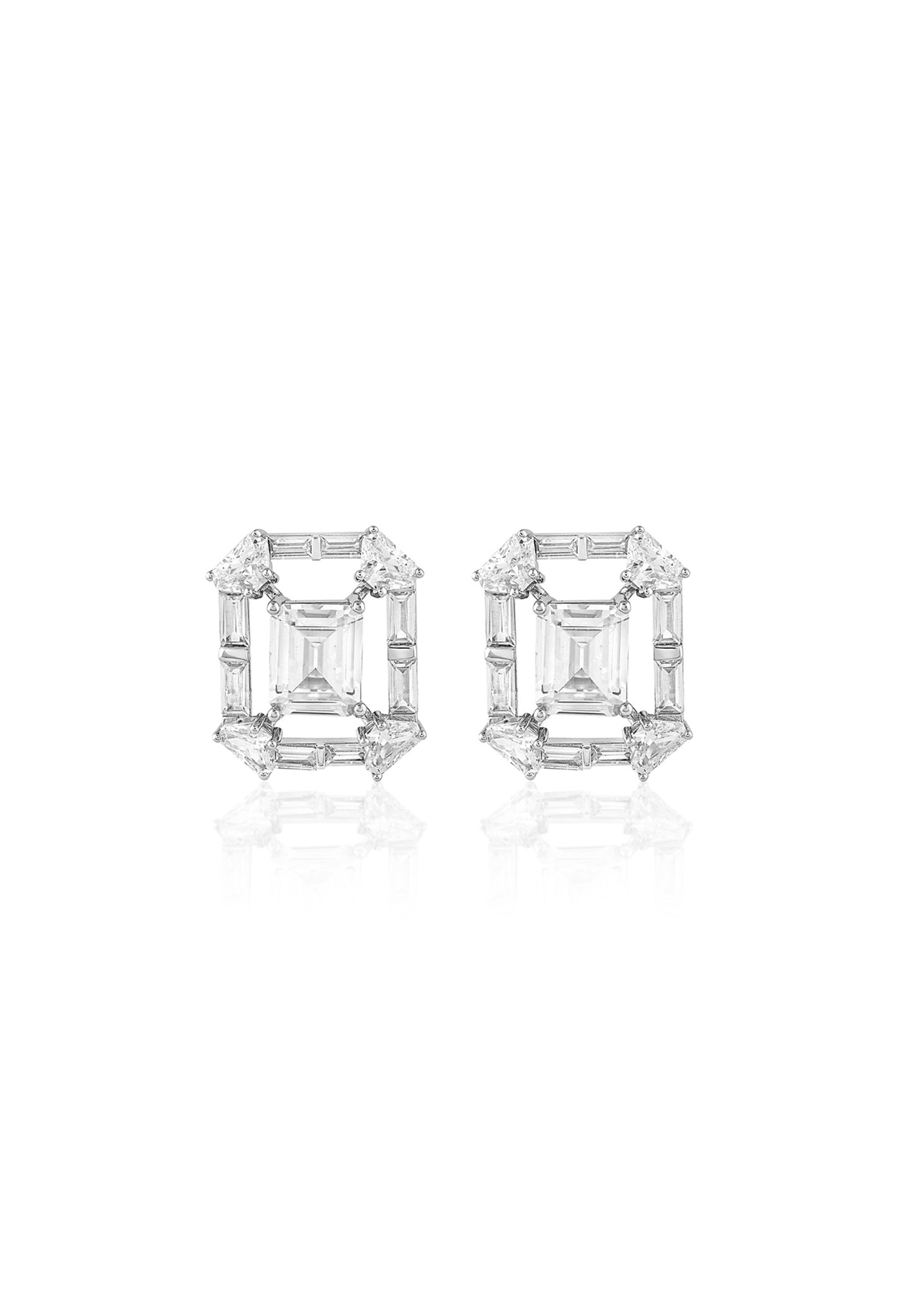 Isharya Diamond Halo Studs In Rhodium Plating indian designer wear online shopping melange singapore