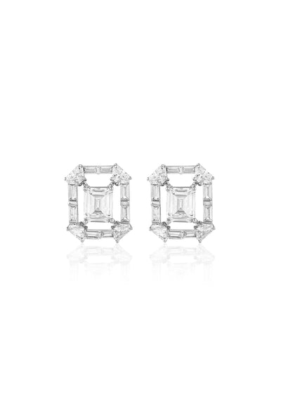 Isharya Diamond Halo Studs In Rhodium Plating indian designer wear online shopping melange singapore