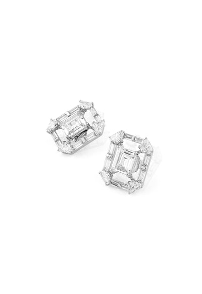 Isharya Diamond Halo Studs In Rhodium Plating indian designer wear online shopping melange singapore