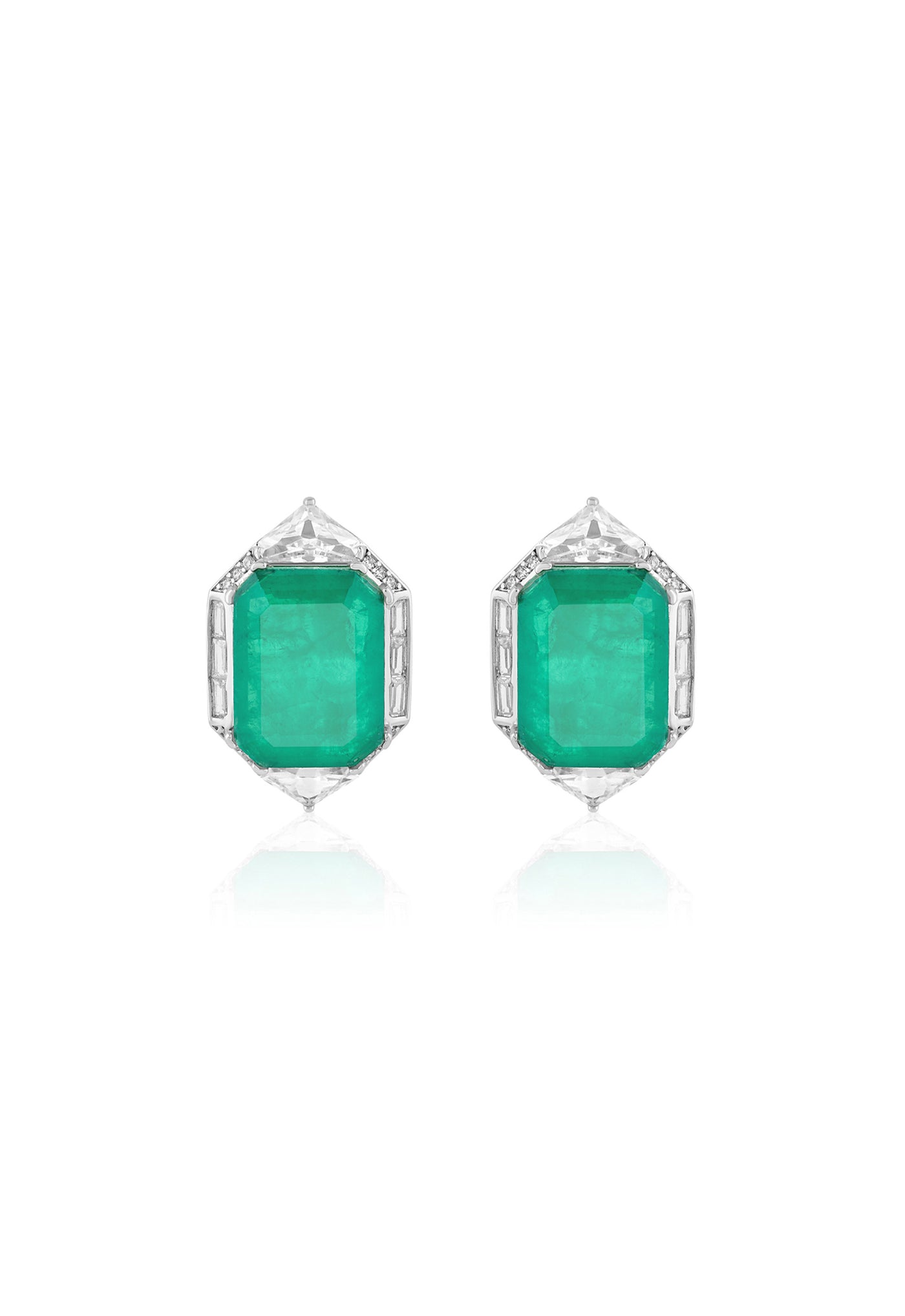 Isharya Double Emerald Statement Studs In Rhodium Plating indian designer wear online shopping melange singapore