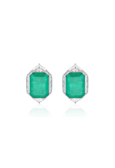 Isharya Double Emerald Statement Studs In Rhodium Plating indian designer wear online shopping melange singapore