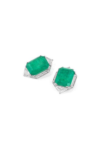 Isharya Double Emerald Statement Studs In Rhodium Plating indian designer wear online shopping melange singapore