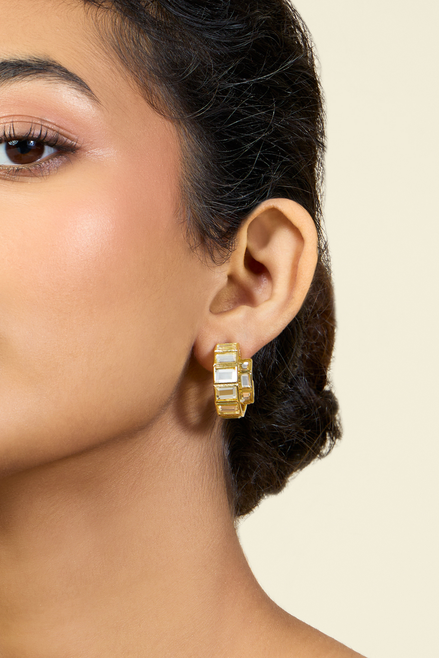 Double Mirror Huggie Hoops In 18Kt Gold Plated Isharya Indian Designer Wear Online Shopping Melange Singapore