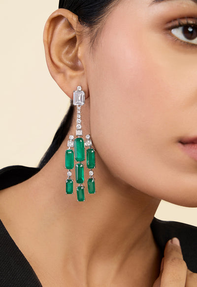 Isharya Doublet Dark Emerald Drop Danglers In Rhodium Plating indian designer wear online shopping melange singapore