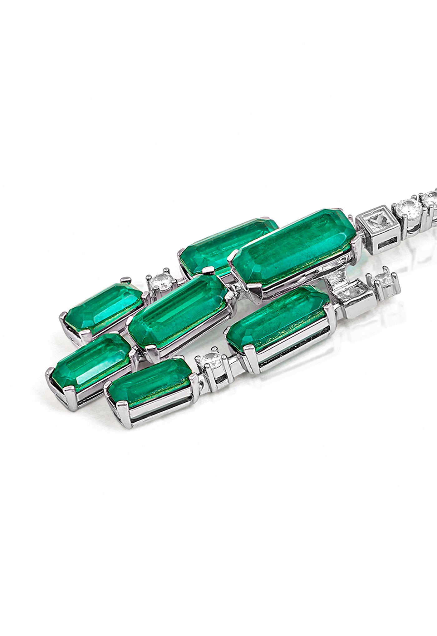 Isharya Doublet Dark Emerald Drop Danglers In Rhodium Plating indian designer wear online shopping melange singapore