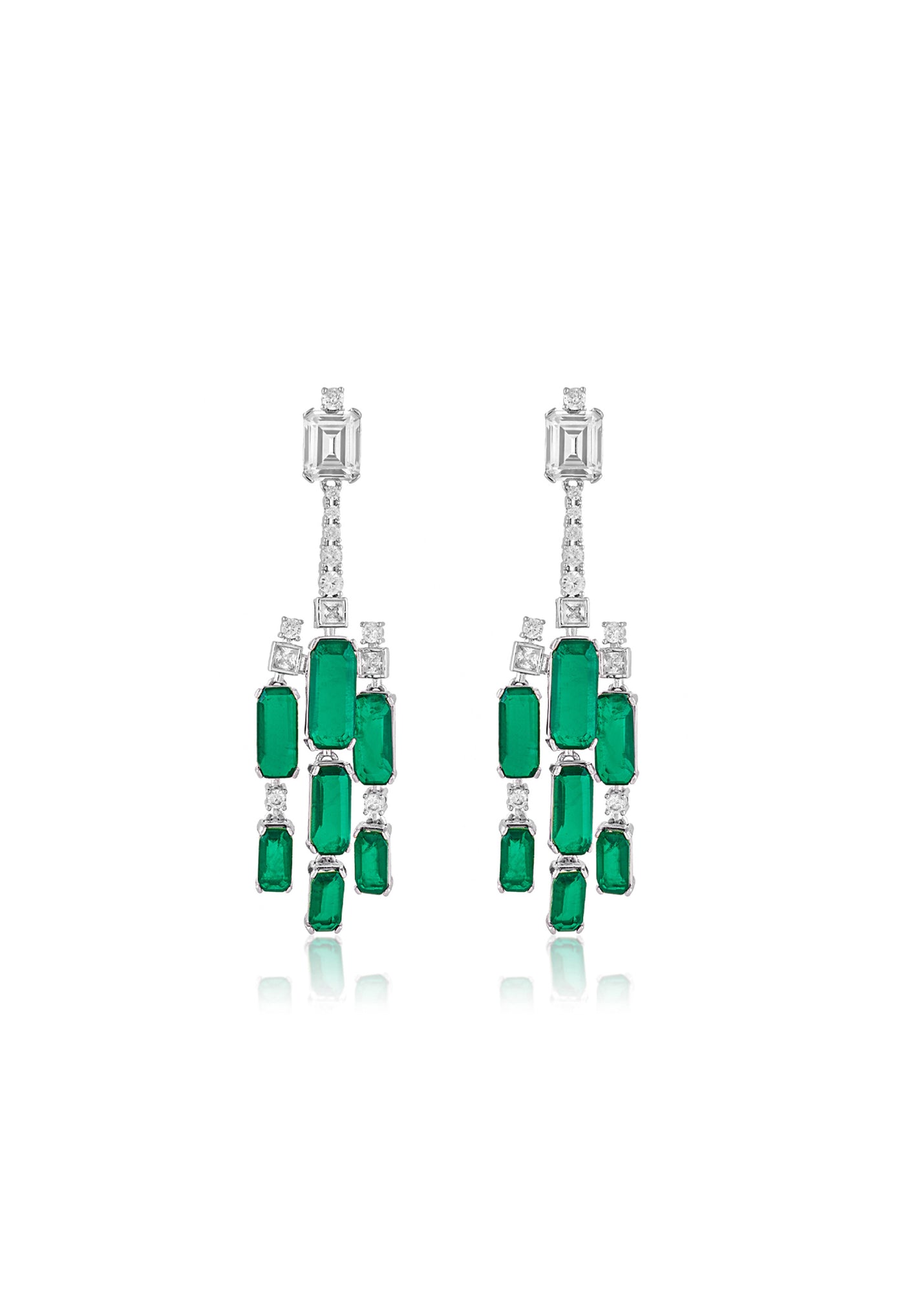 Isharya Doublet Dark Emerald Drop Danglers In Rhodium Plating indian designer wear online shopping melange singapore