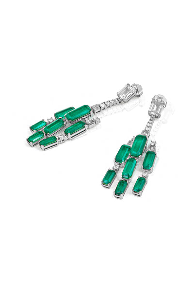 Isharya Doublet Dark Emerald Drop Danglers In Rhodium Plating indian designer wear online shopping melange singapore