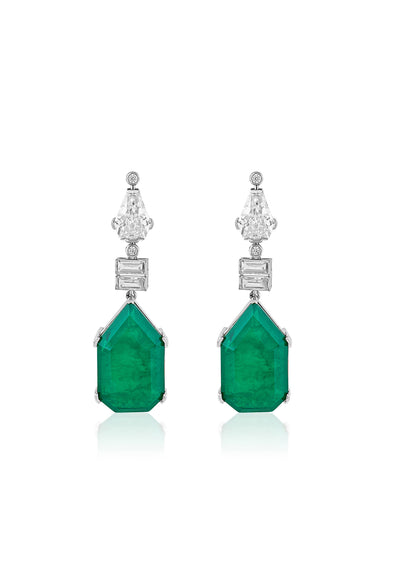 Isharya Doublet Dark Emerald Drop Earrings In Rhodium Plating indian designer wear online shopping melange singapore