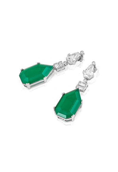 Isharya Doublet Dark Emerald Drop Earrings In Rhodium Plating indian designer wear online shopping melange singapore